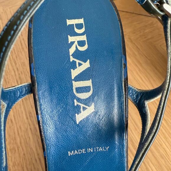 RARE Vintage Prada Blue Floral Chunky Women Heels - SZ 39 1/2 / US 9.5 - Picture 6 of 14